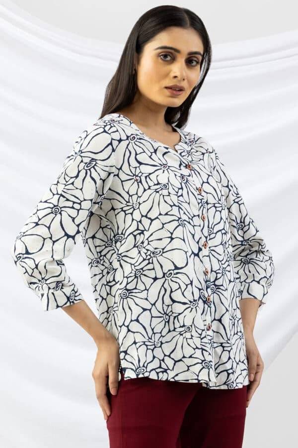 Off White Printed Linen Shirt