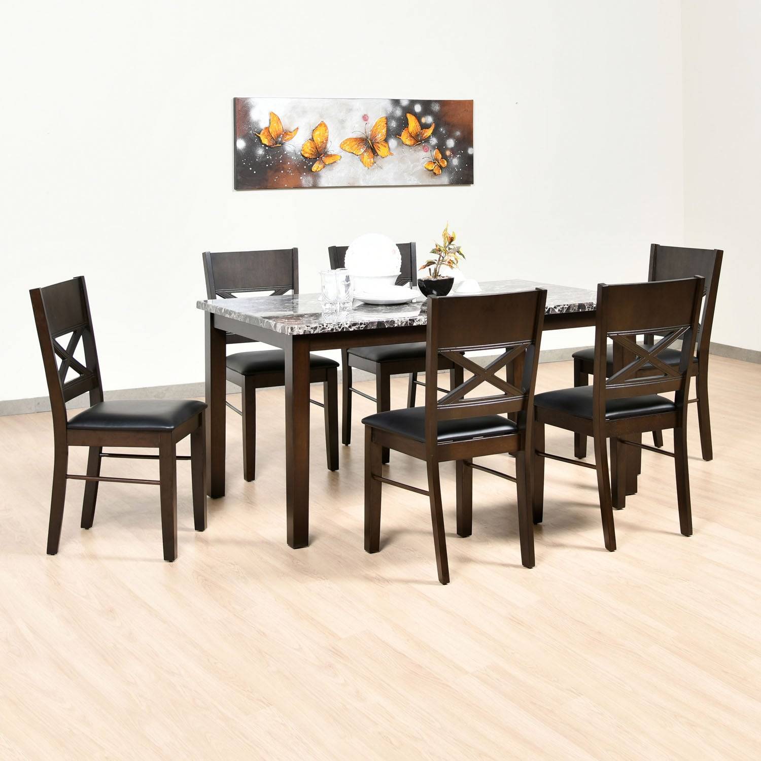 Adrian 6 Seater Dining Set (Dark Walnut)