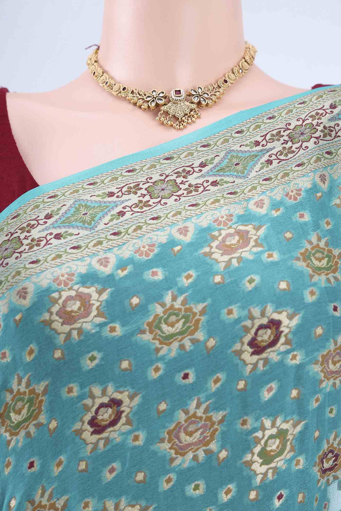 Blue Banarasi Georgette Saree Buy at ₹6953