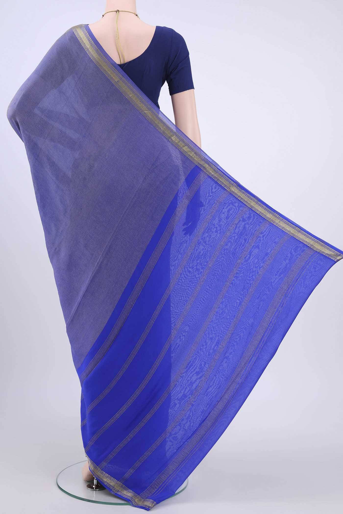 Royal Blue Mysore Chiffon Saree Buy at ₹9812