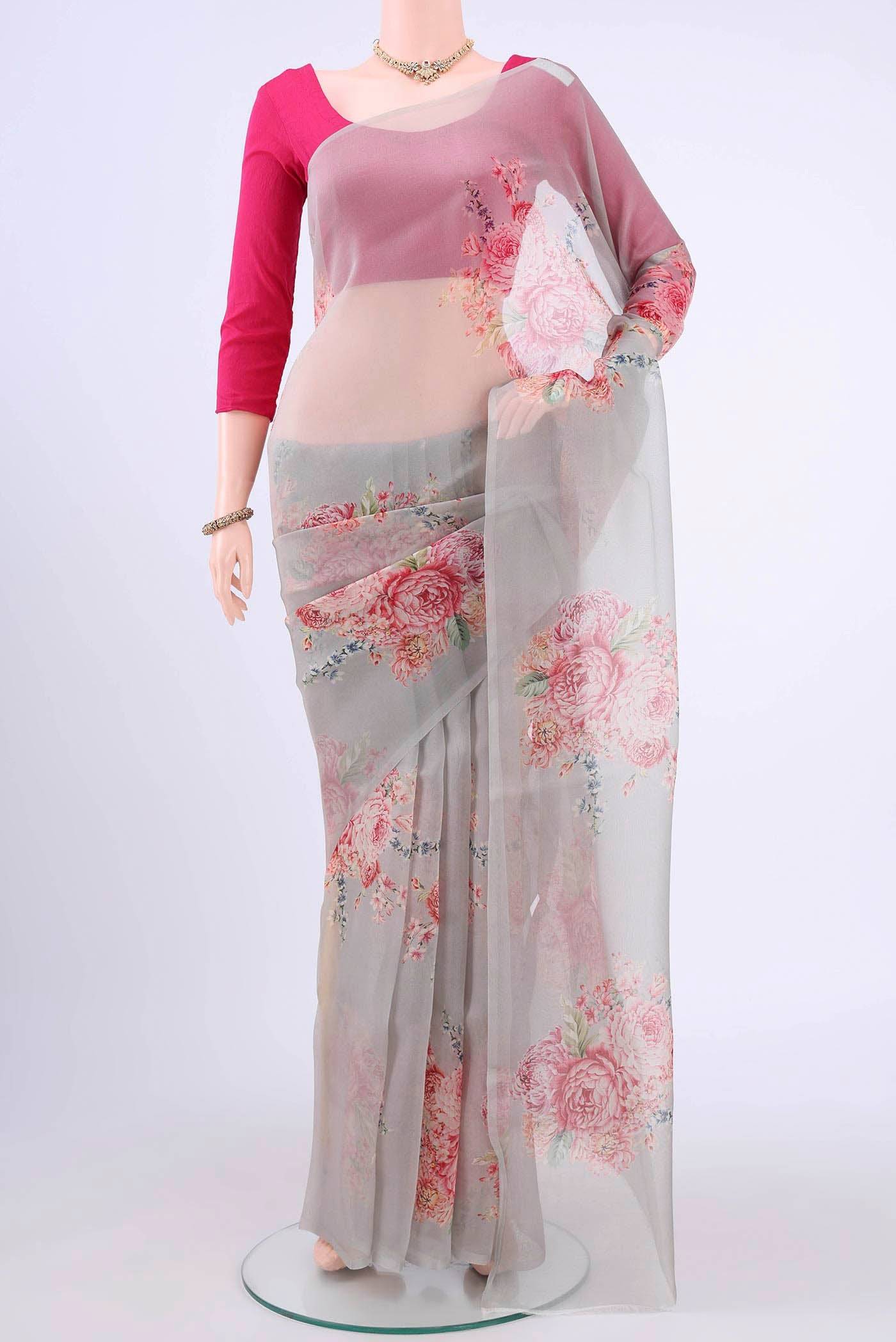 Grey Printed Silk Saree Buy at ₹9615