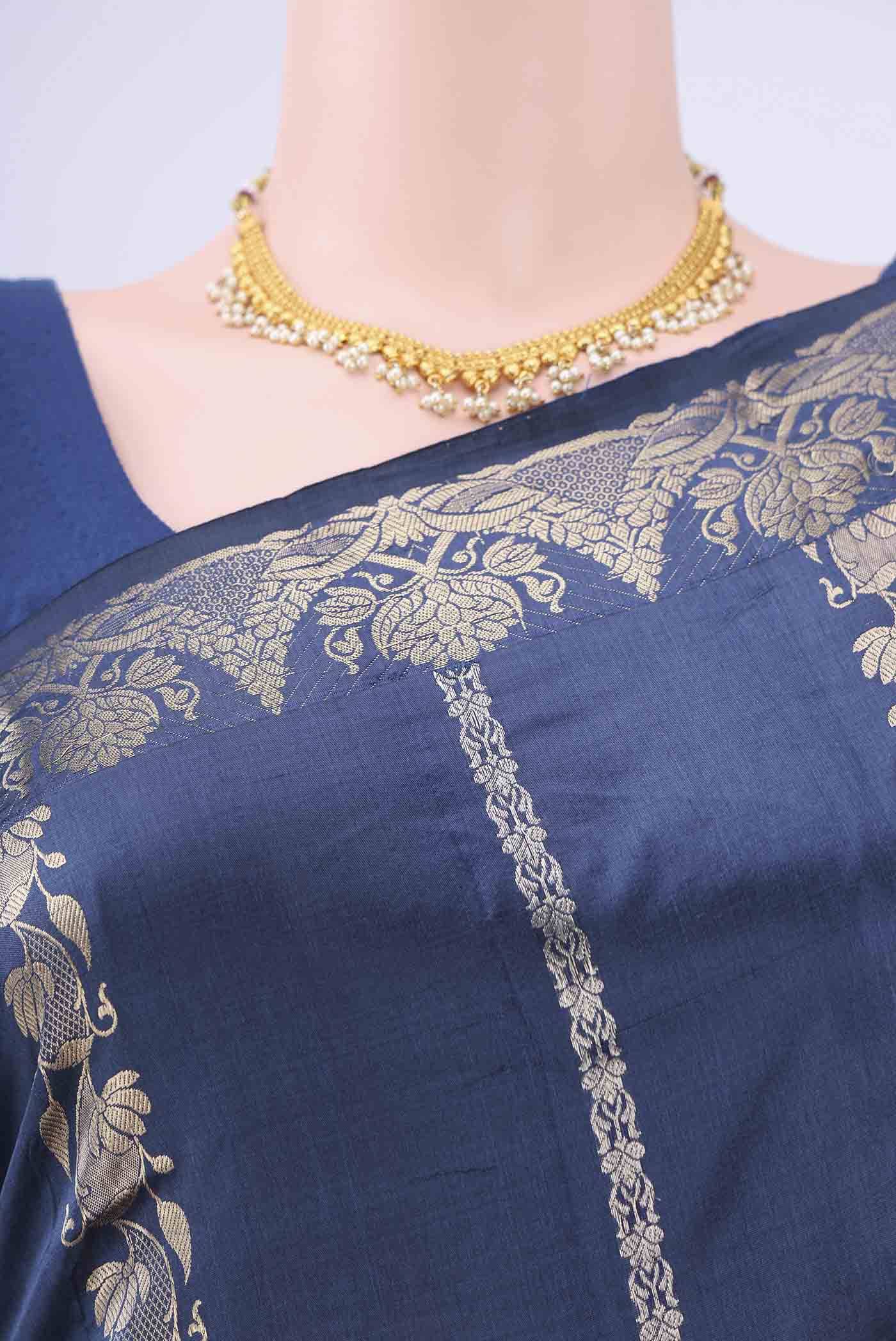 Navy Blue Banarasi Katan Silk Saree Buy at ₹9189