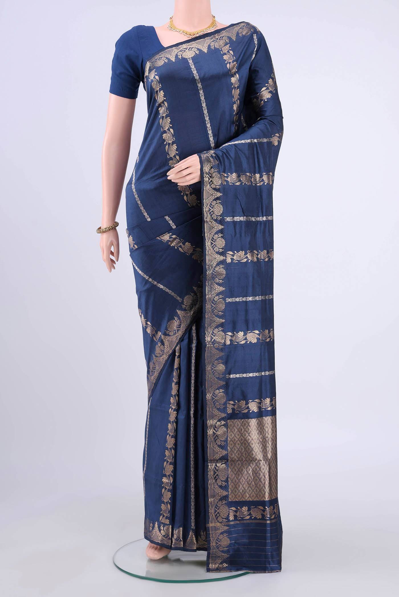 Navy Blue Banarasi Katan Silk Saree Buy at ₹9189