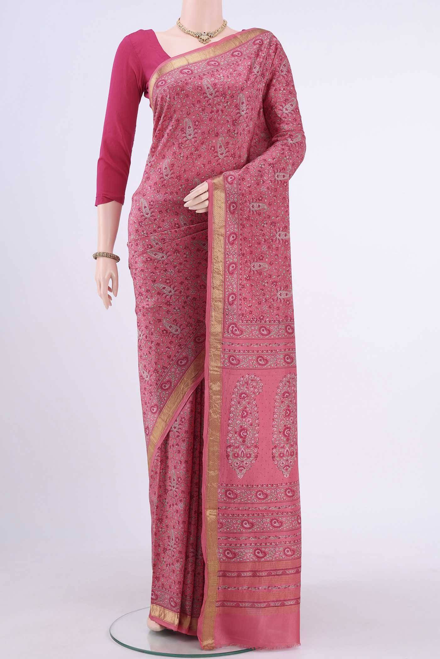 Peach Printed Silk Saree Buy at ₹12235