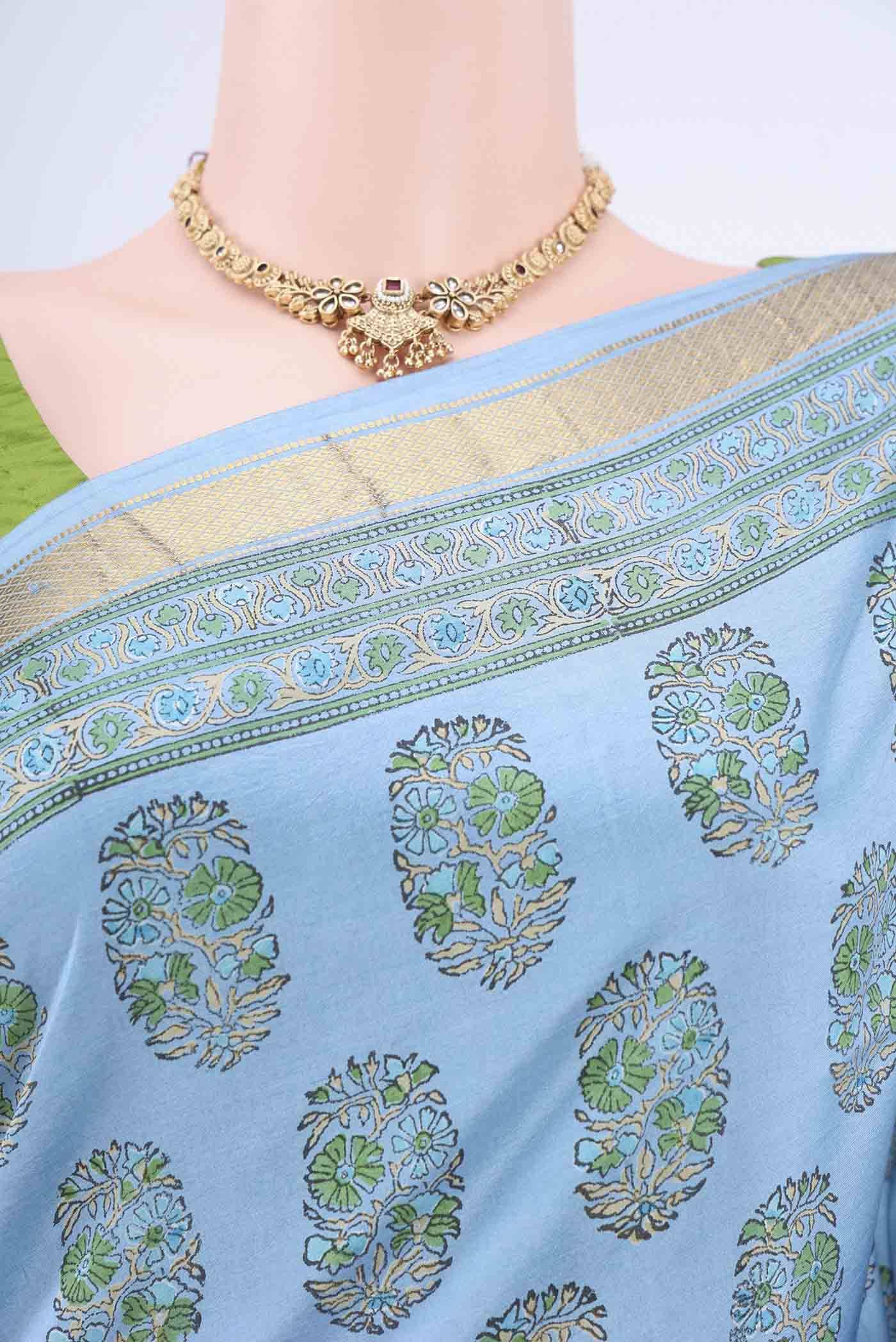 Blue Printed Silk Saree Buy at ₹12235