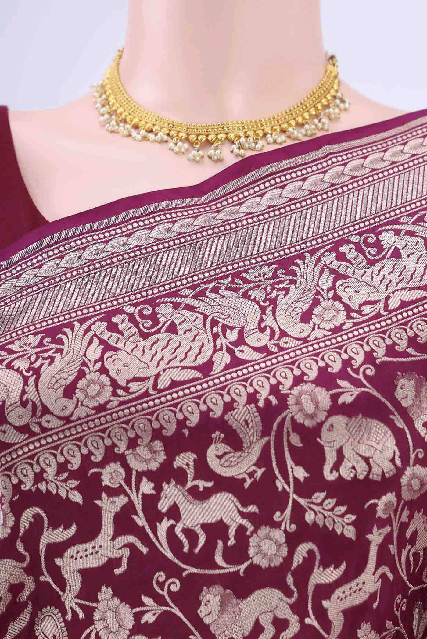 Magenta Banarasi Silk Saree Buy at ₹16881