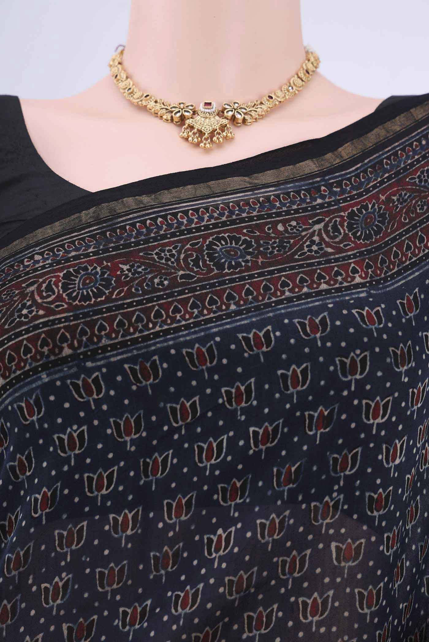 Navy Blue Cotton Saree Buy at ₹4772