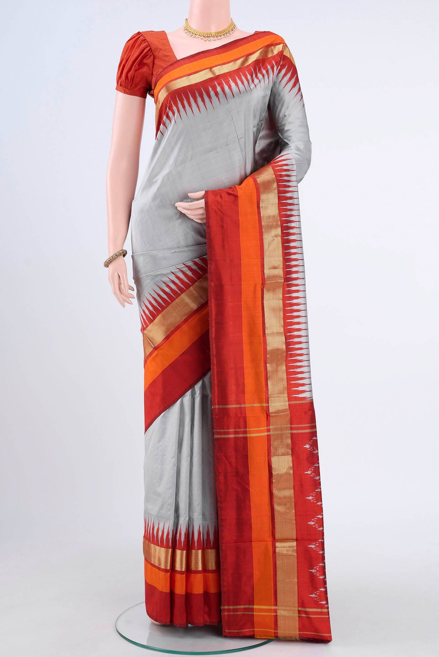 Grey Pochampally Silk Saree Buy at ₹11664
