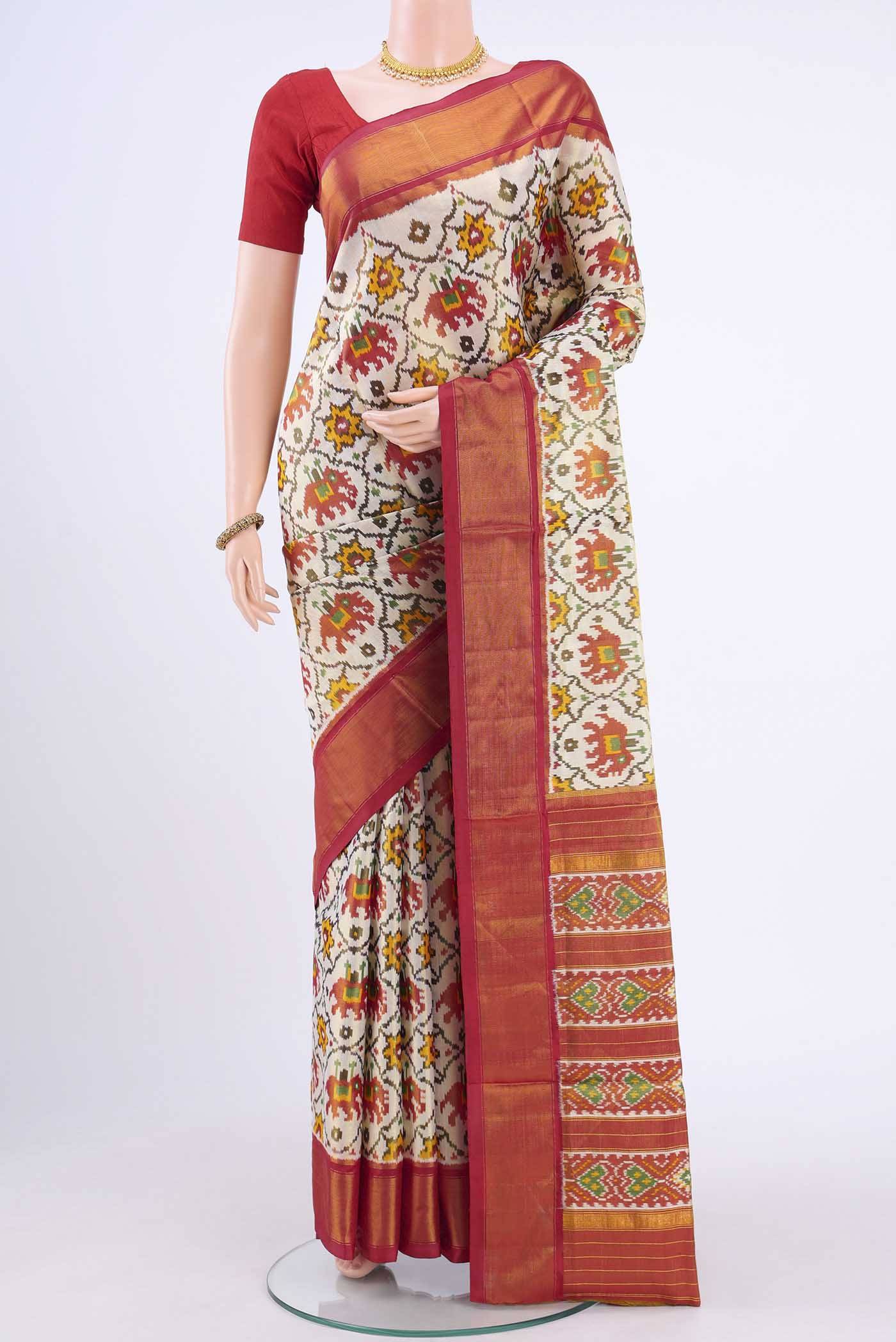 Beige Pochampally Silk Saree Buy at ₹18556