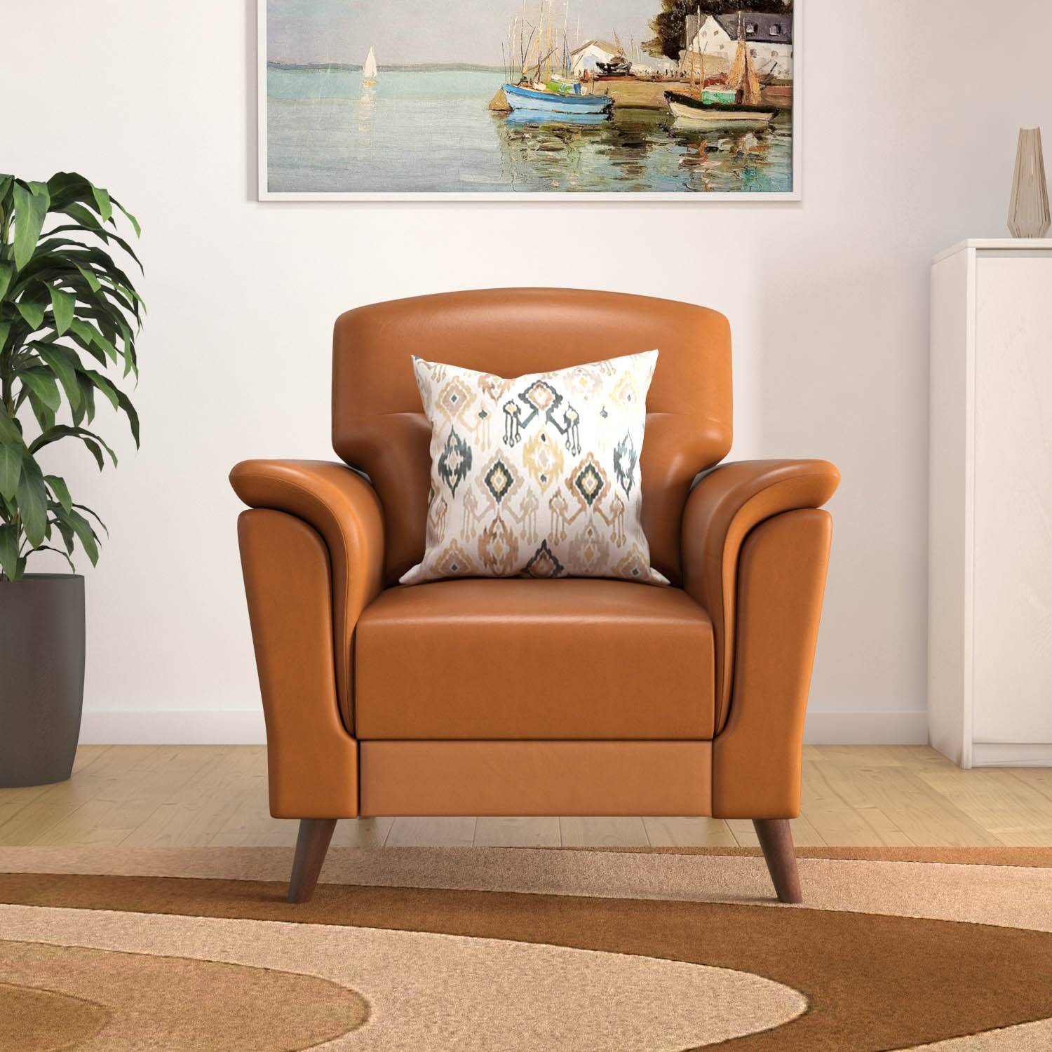 Aiden 1 Seater Fabric Sofa- Tan