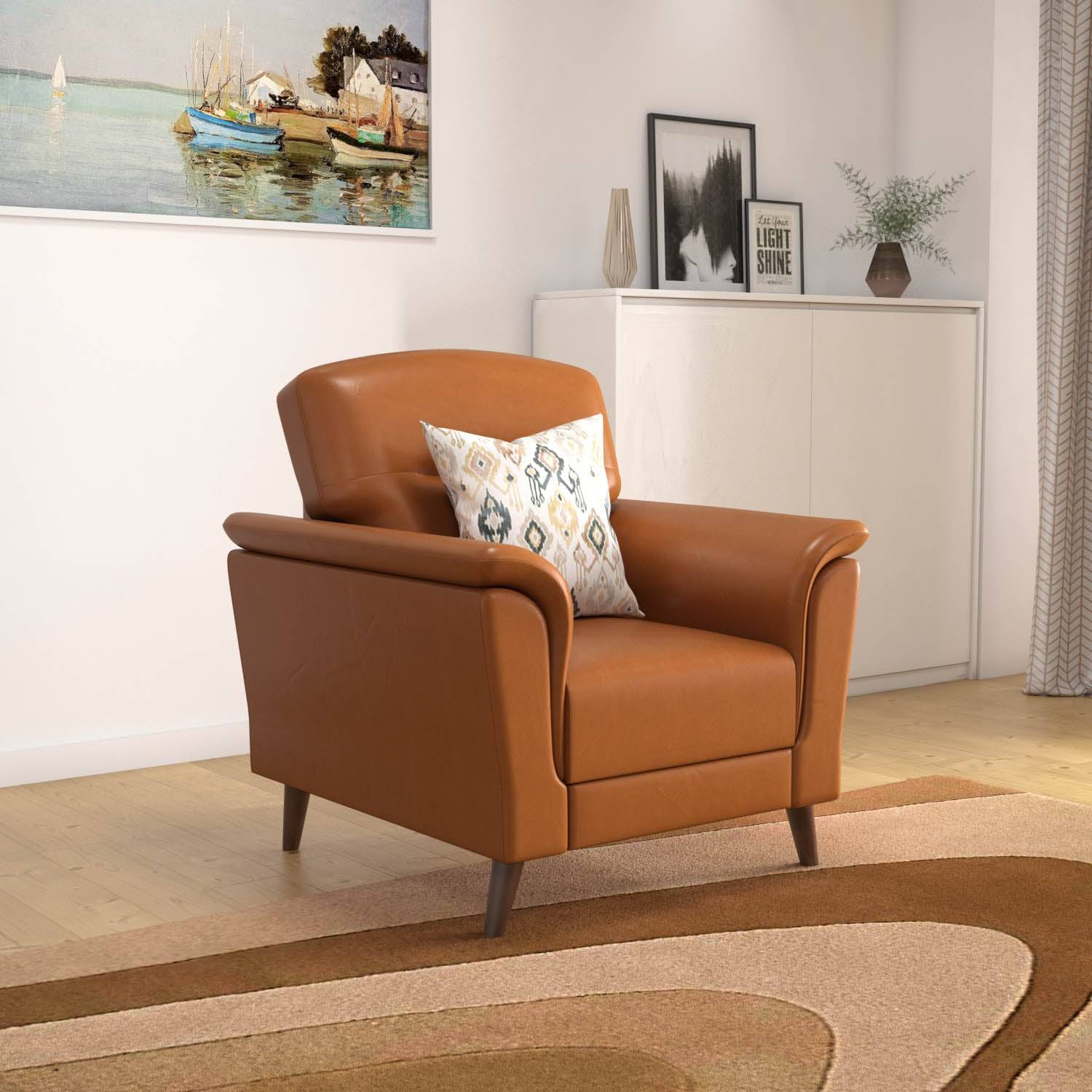 Aiden 1 Seater Fabric Sofa- Tan