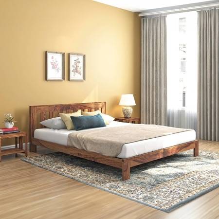 Beirut Solid Wood Queen Size Bed In Teak Finish