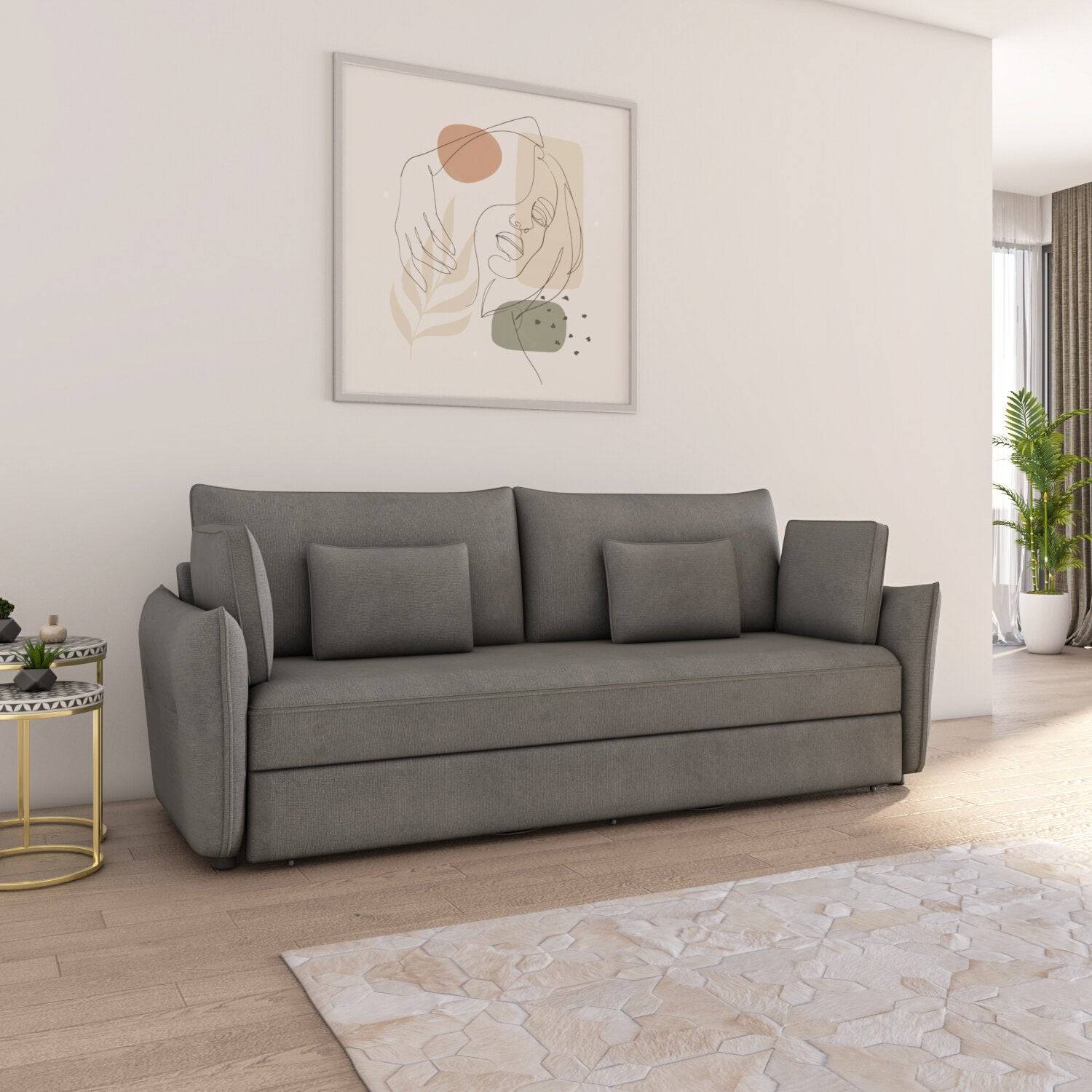 Aveo 3 Seater Sofa Cum Bed (Grey)