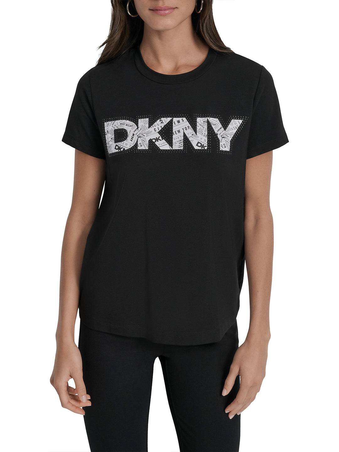 DKNY Women Black Solid Round Neck Tshirt