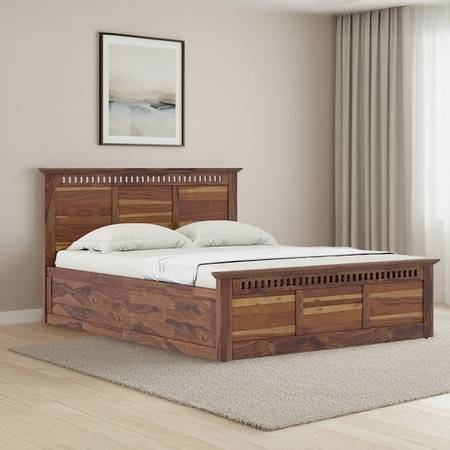 Fidora Solid Wood Queen Hydraulic Storage Bed In Teak Finish