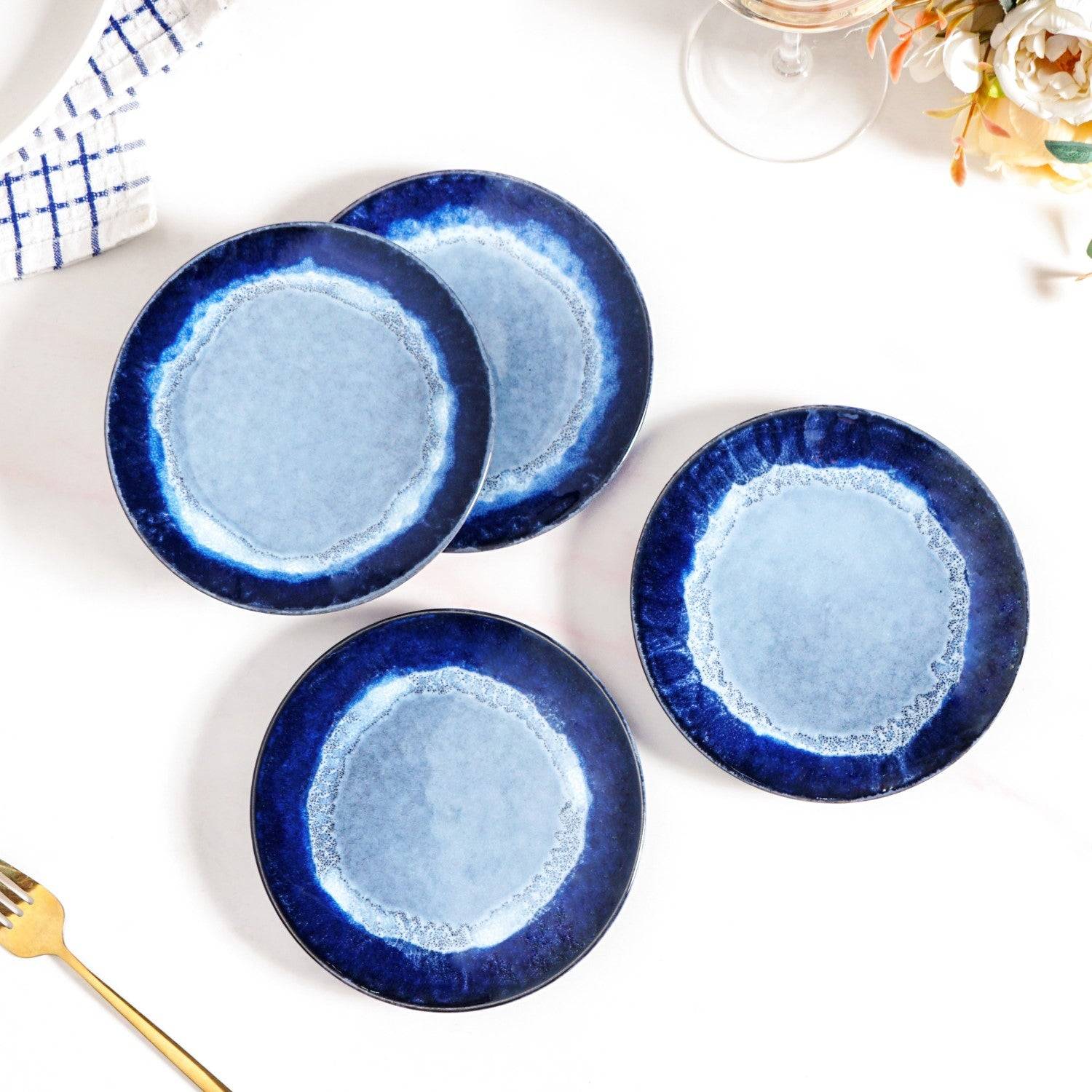 Abstract Ombre Blue Ceramic Dessert Plate Set Of 4 15cm buy only at ₹1050