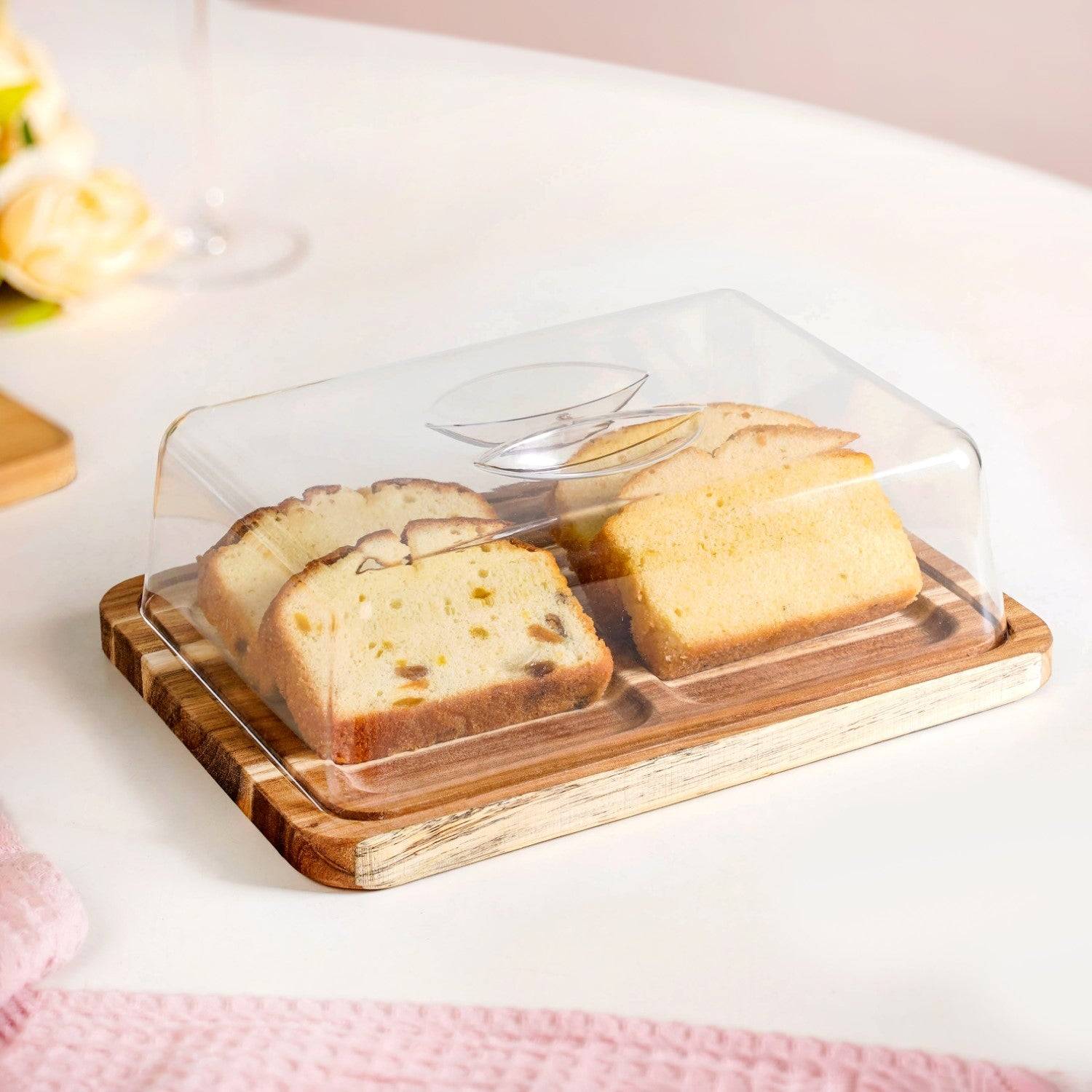 Acacia Wood Bread Box With Transparent Cloche 22cm