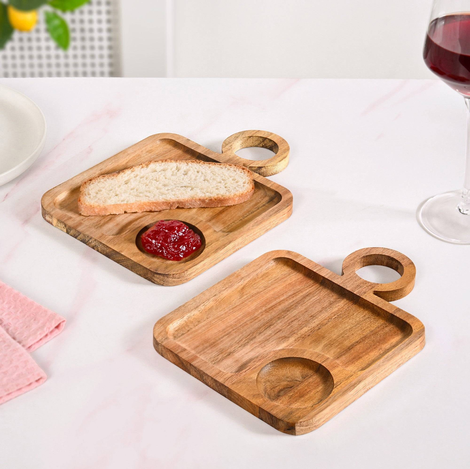 Acacia Wood Square Snack Tray Set Of 2 8 inch buy only at ₹995