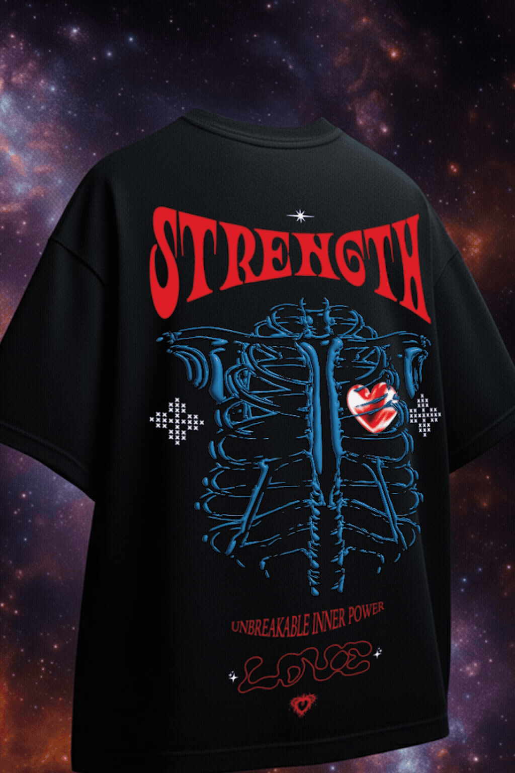 Strenght Black Oversized Puff Printed Exclusive T-shirt