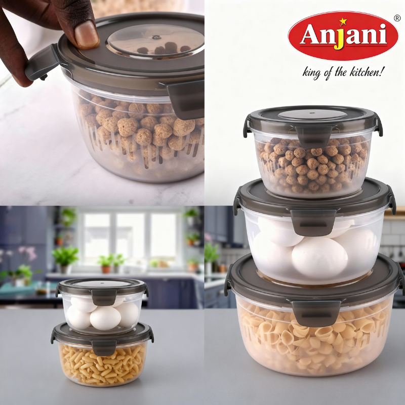 Anjani 3-Piece Food Storage Container Set – Airtight, BPA-Free Plastic Kitchen Organizer for Pantry & Fridge Buy @ ₹199