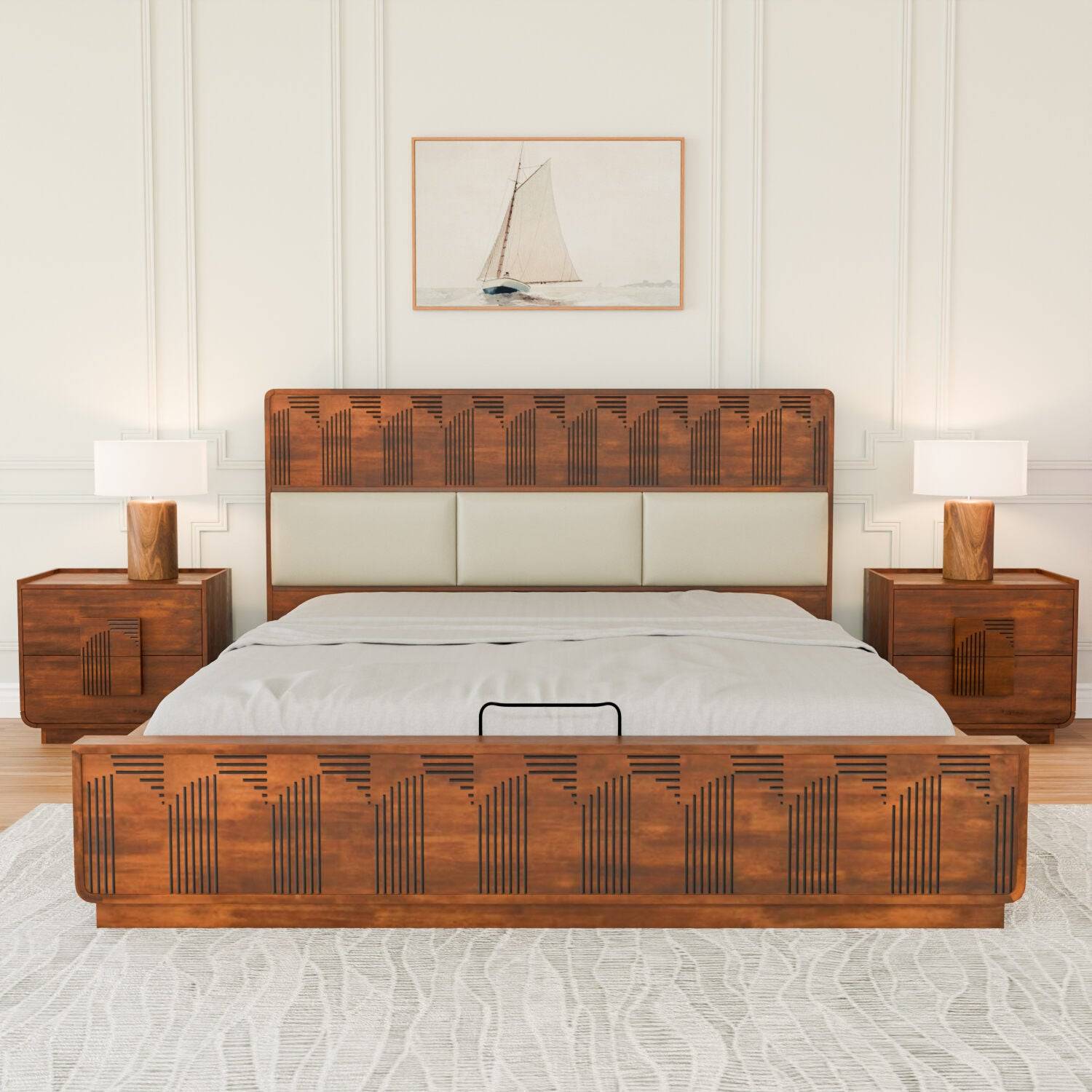 Albury Solid Wood King Bed with Hydraulic Storage- Antique Cherry