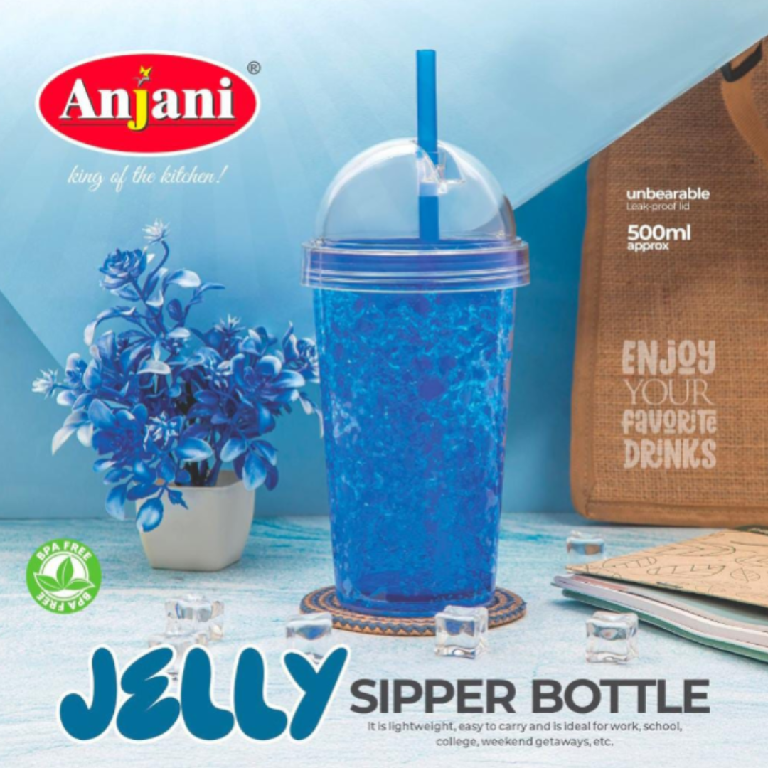 Anjani Jelly Sipper Bottle – 500ml Leak-Proof Plastic Water Bottle with Easy Sip Cap (Random Color) (Pack of 1) Buy @ ₹199