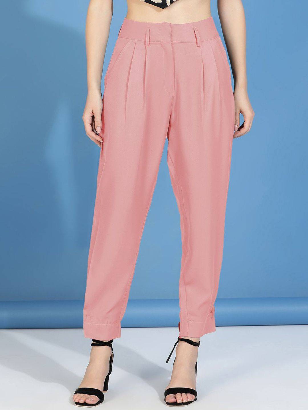 Kotty Women Relaxed Slim Fit High-Rise Easy Wash Trousers