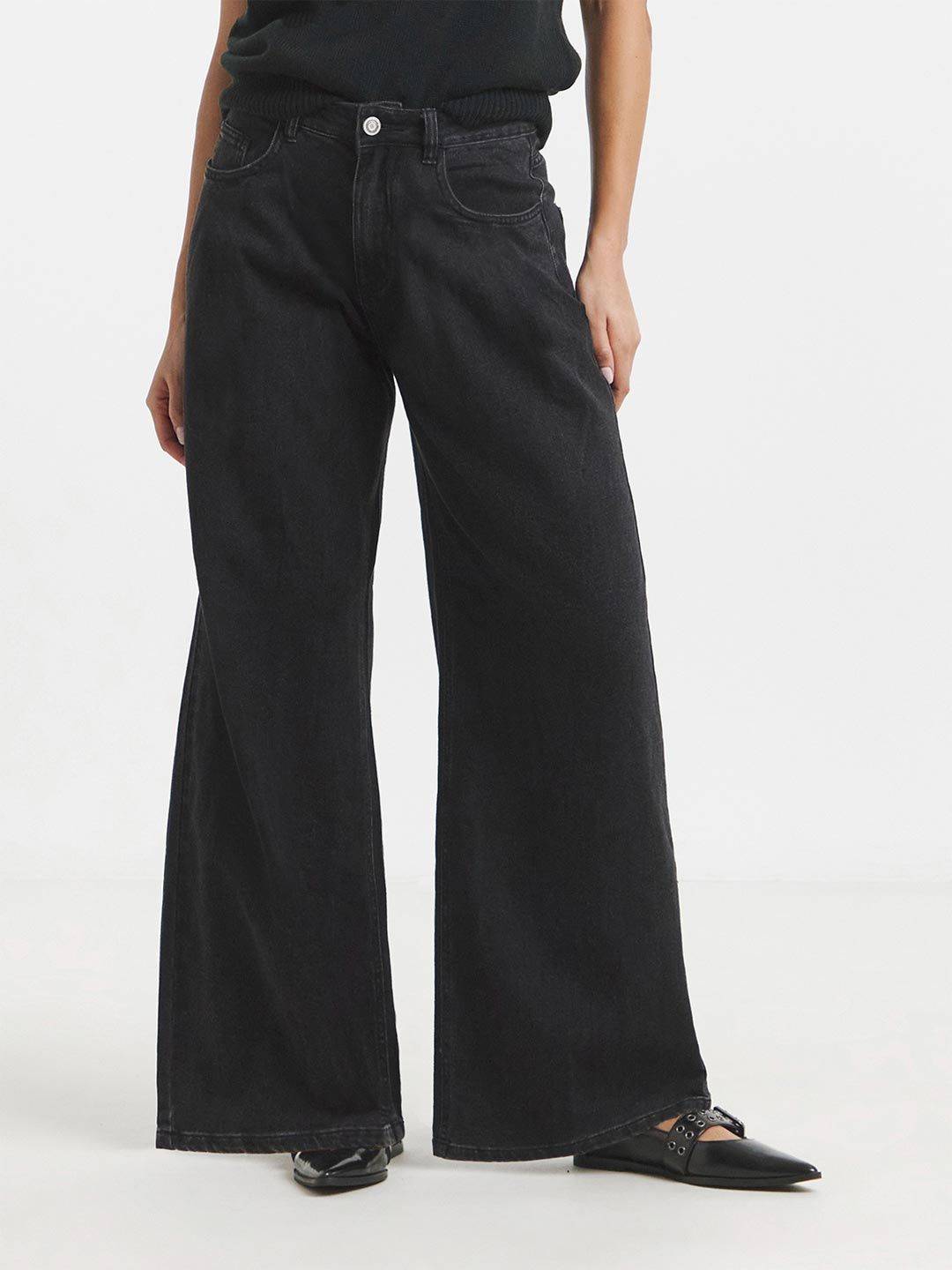 Kotty Women Wide Leg High-Rise Cotton Non Stretchable Jeans