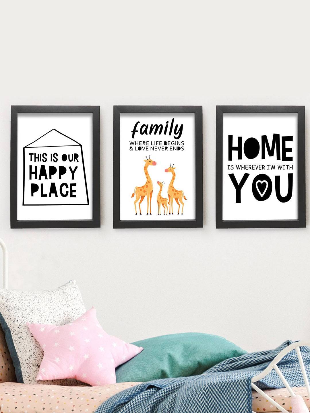 Set Of 3 White & Black Paintings Wall Art