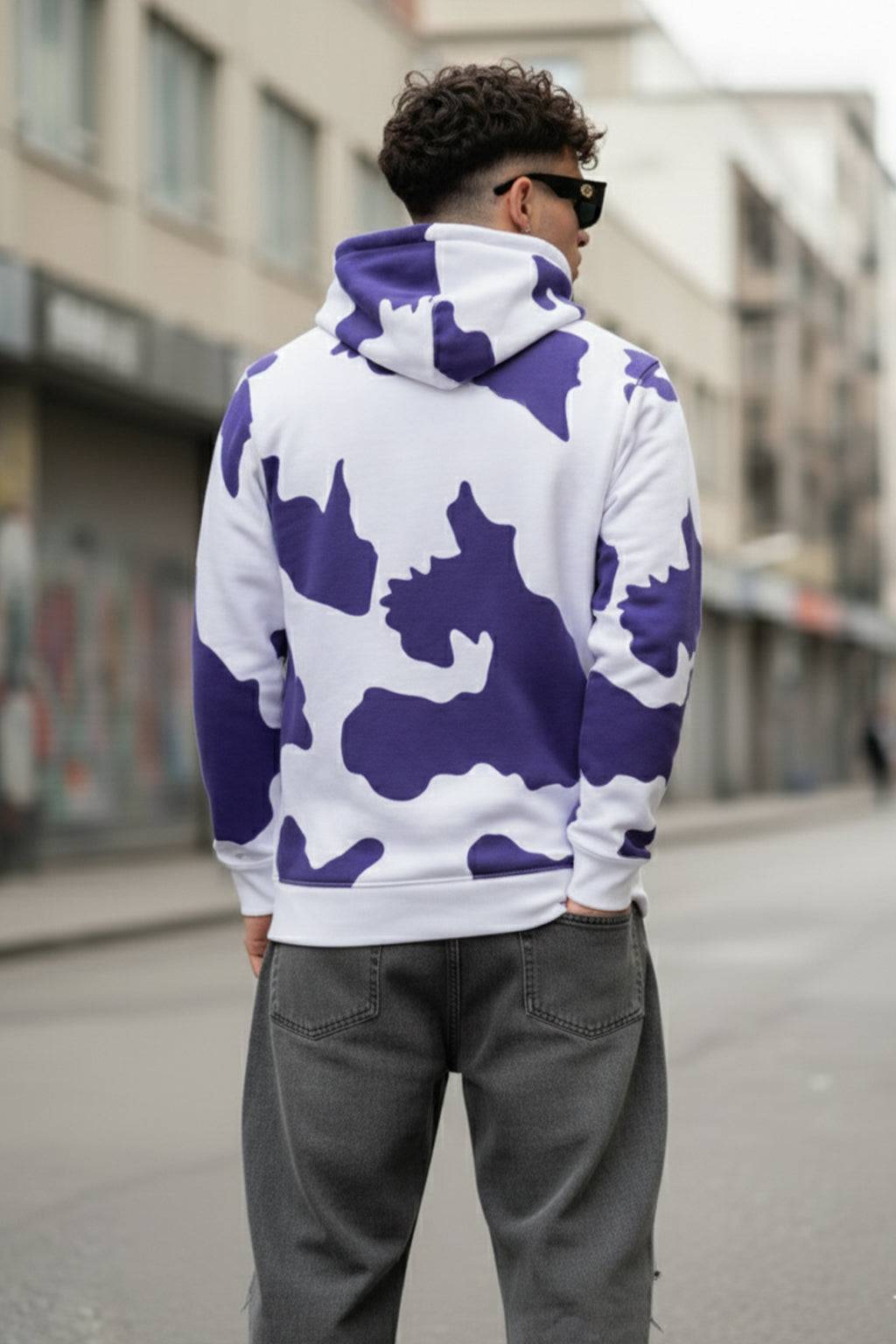 Cow Lilac Regular Fit Graphic Printed Hoodie