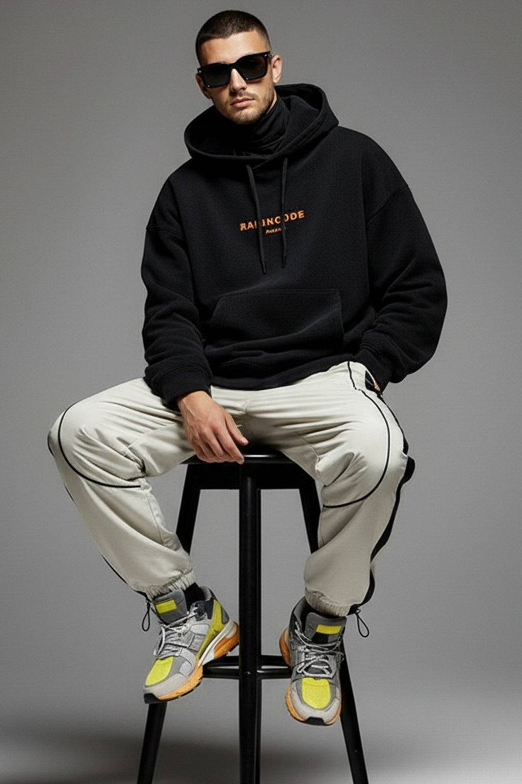 Beige Contrast Stripe Relaxed Fit Nylon Exclusive Jogger