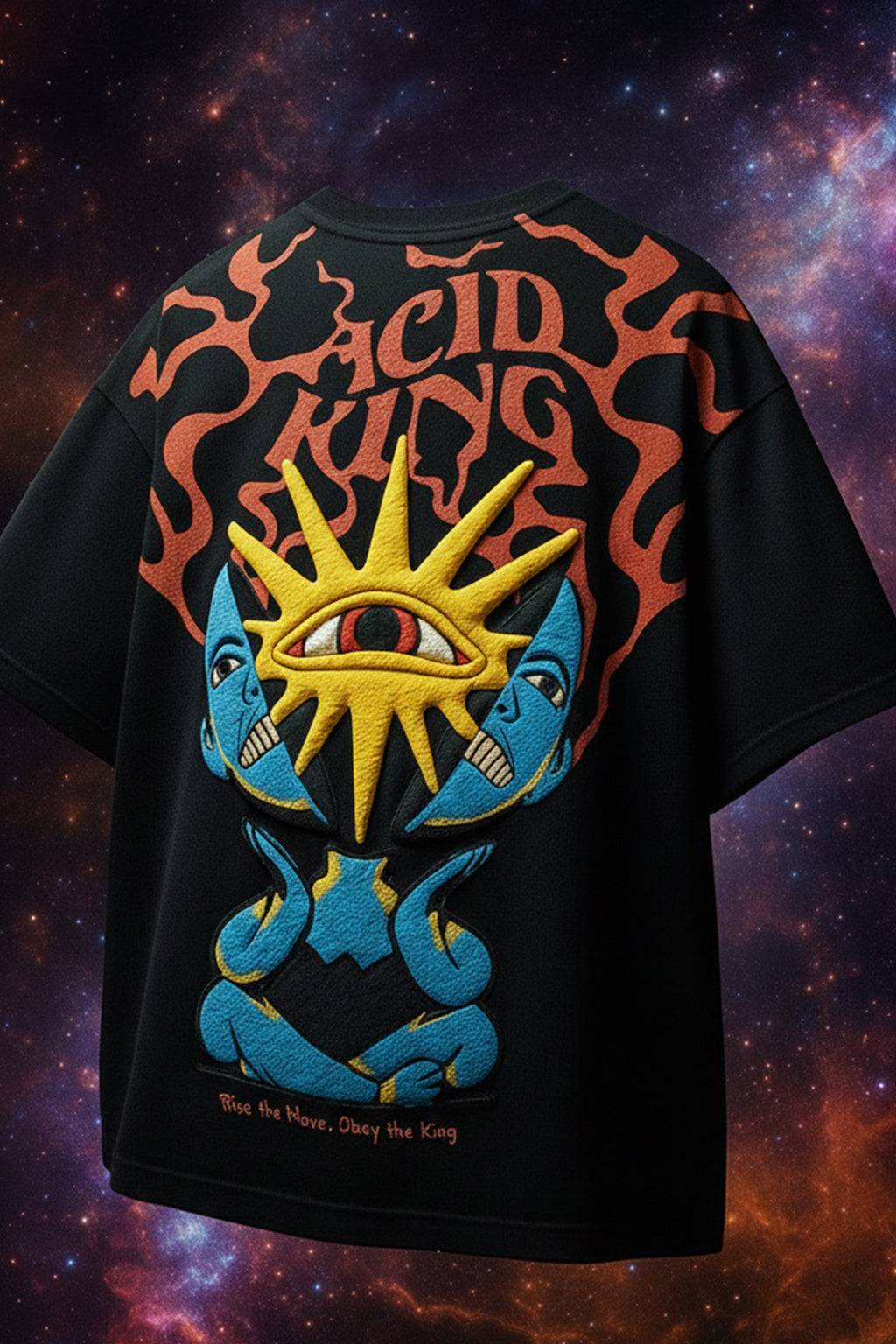 Acid King Black Oversized Puff Printed Exclusive T-shirt