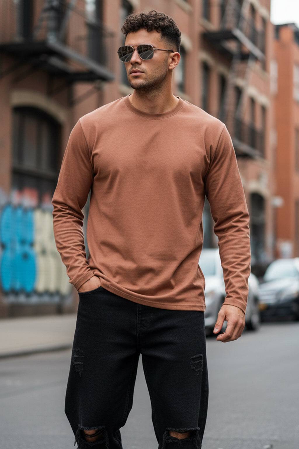 Cork Plain Full Sleeves Regular Fit T-shirt