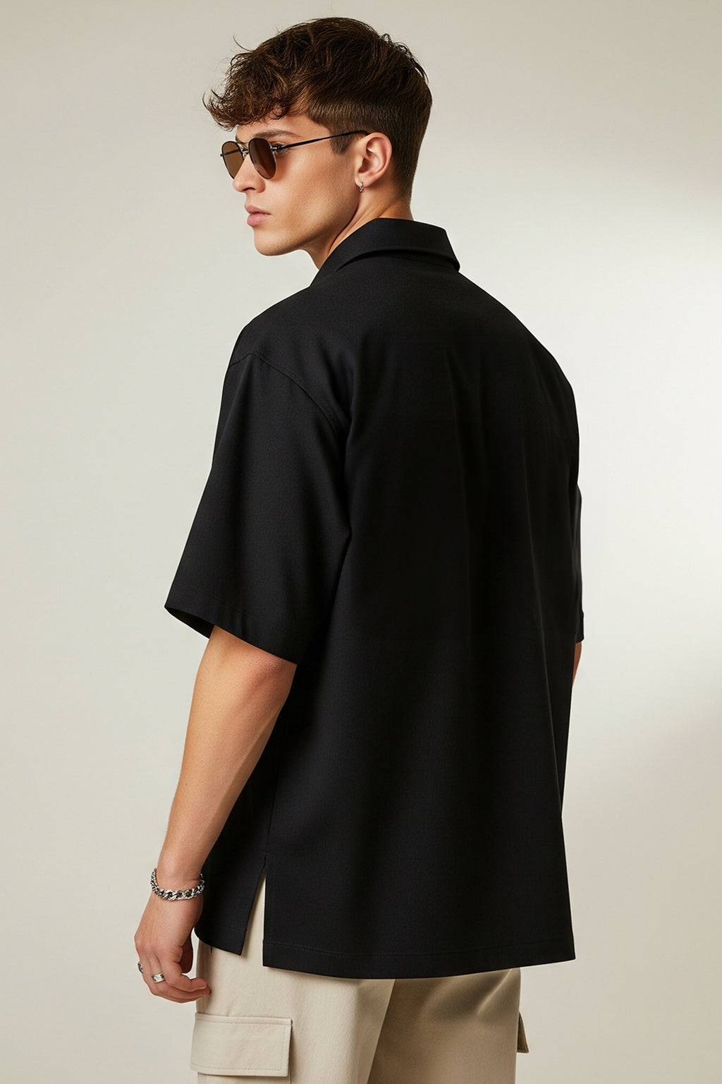 Black Oversized Half Sleeve Dual Pocket Utility Exclusive Shirt