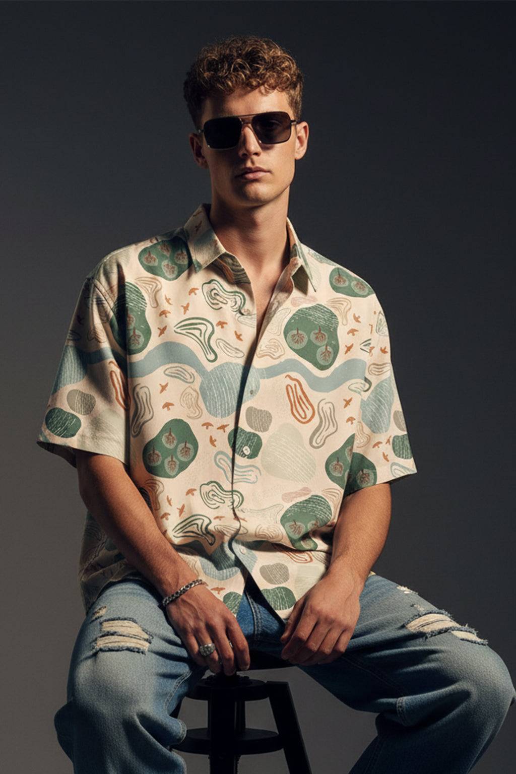 Earth Tones Abstractl Swanwhite All Over Print Oversized Exclusive Shirt