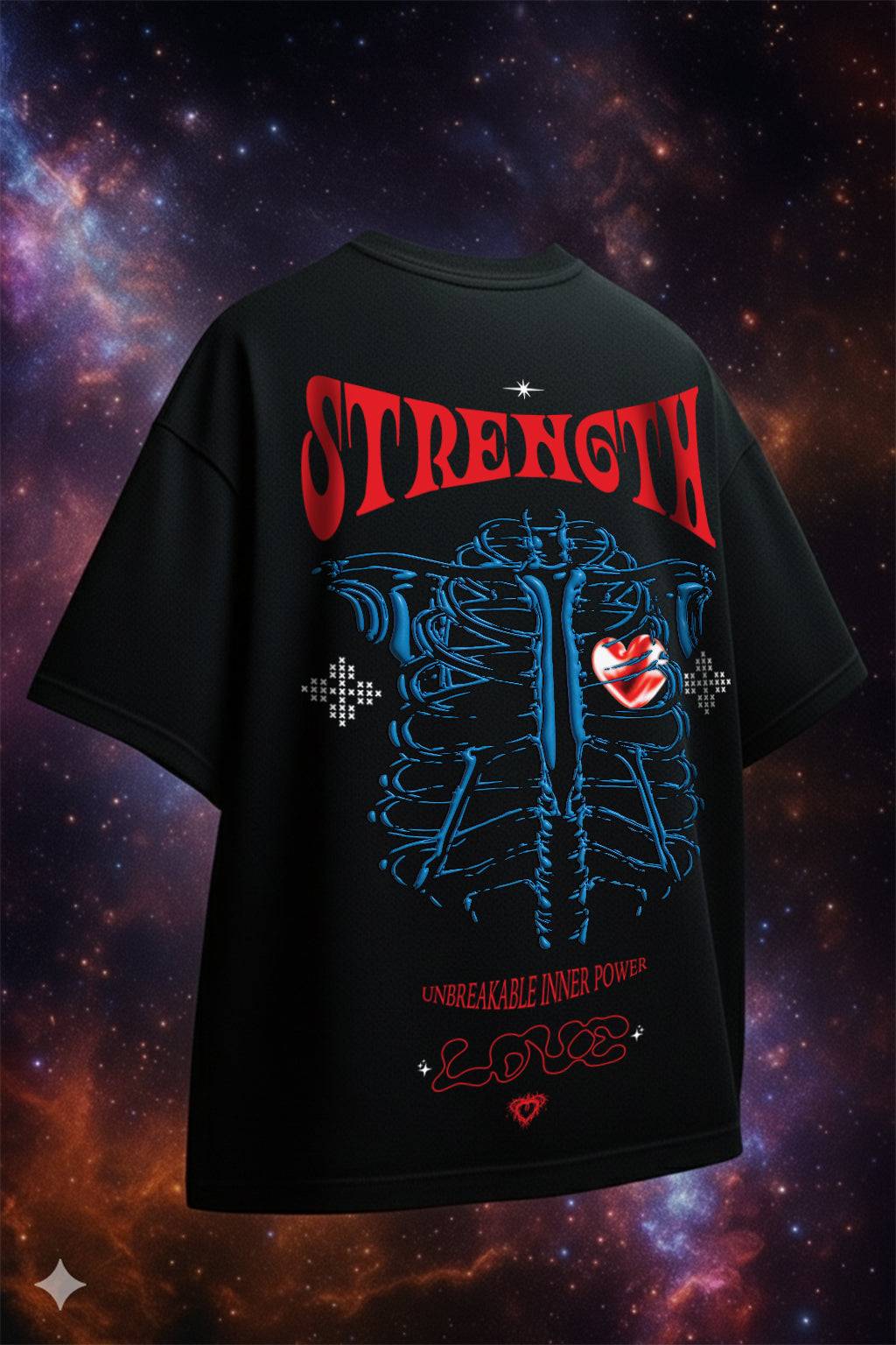 Strenght Black Oversized Puff Printed Exclusive T-shirt