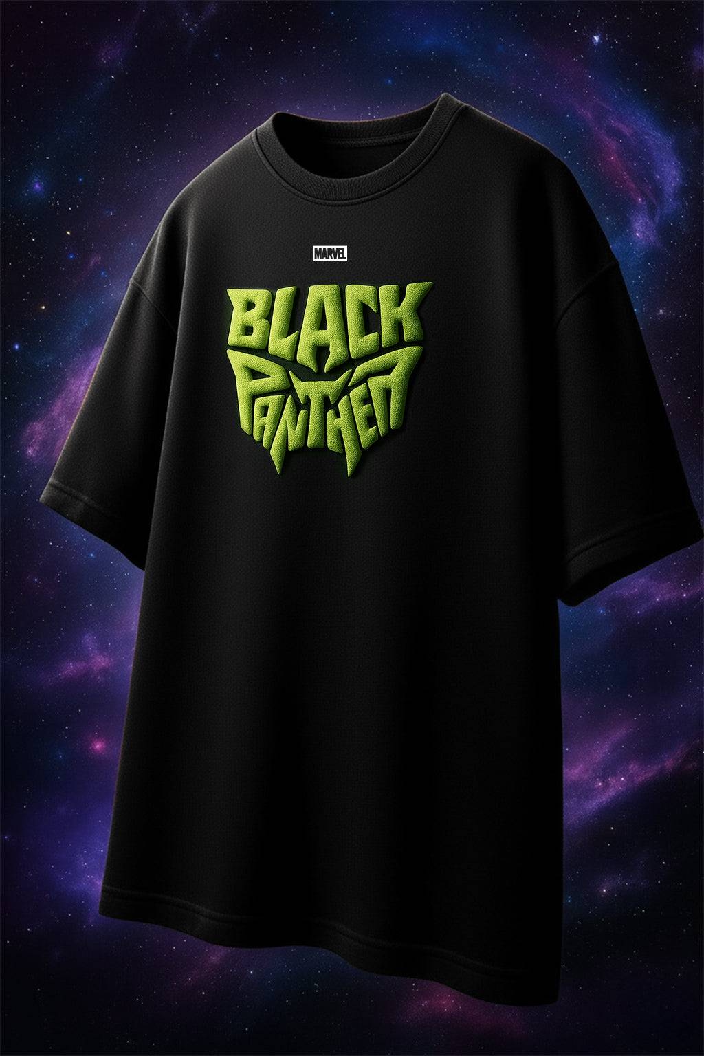 Black Panther Marvel Black Oversized Puff Printed Exclusive T-shirt