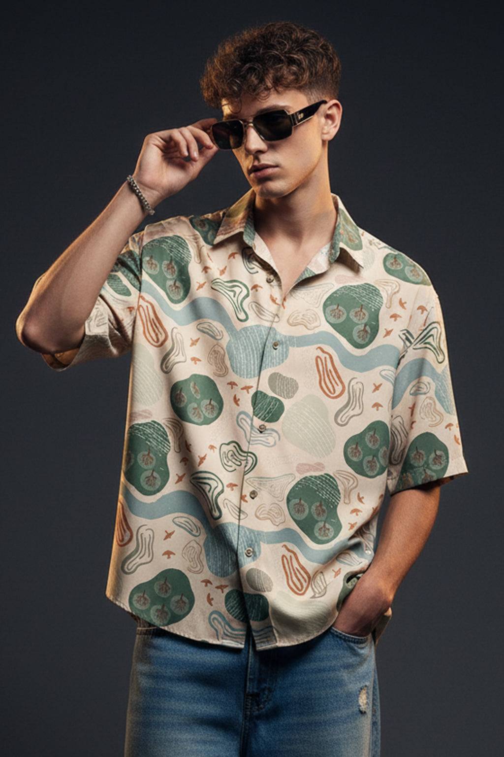 Earth Tones Abstractl Swanwhite All Over Print Oversized Exclusive Shirt