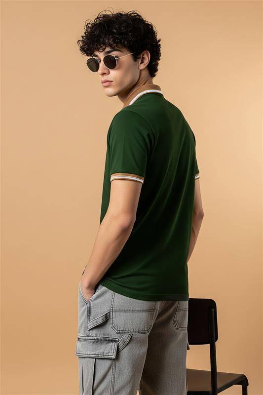 Olive Plain Regular Slim Fit Polo T-shirt