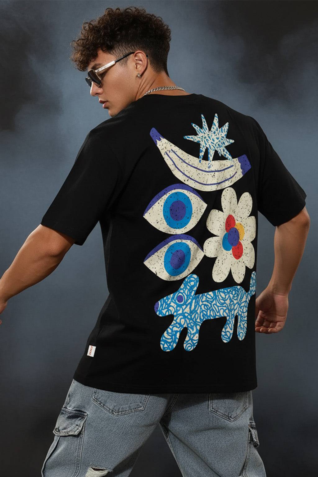 Eye Black Oversized Back Graphic Printed T-shirt