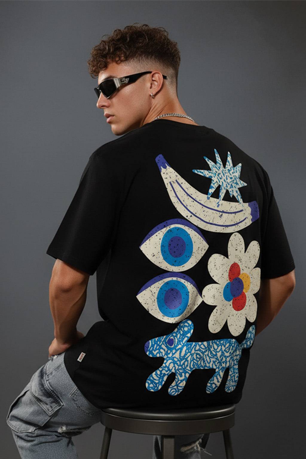 Eye Black Oversized Back Graphic Printed T-shirt