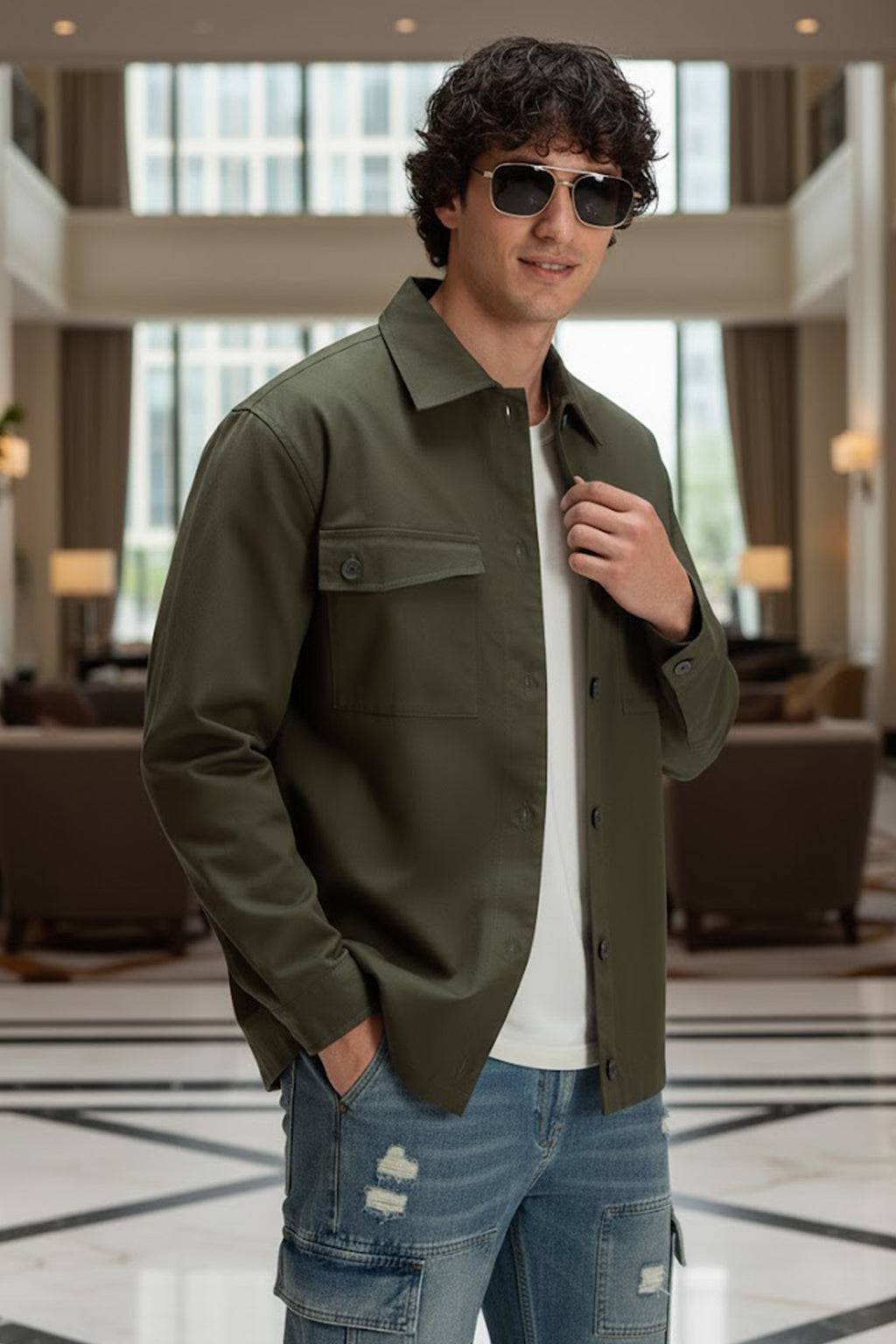 Olive Veirdo Exclusive Premium Button Detail Exclusive Shacket