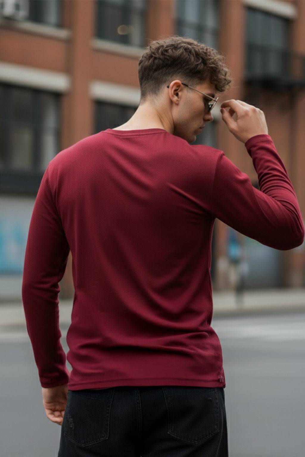 Maroon Plain Full Sleeves Regular Fit T-shirt