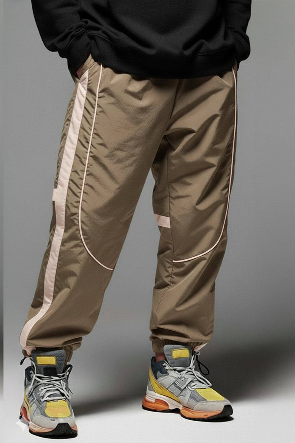 Khakhi Contrast Stripe Relaxed Fit Nylon Exclusive Jogger