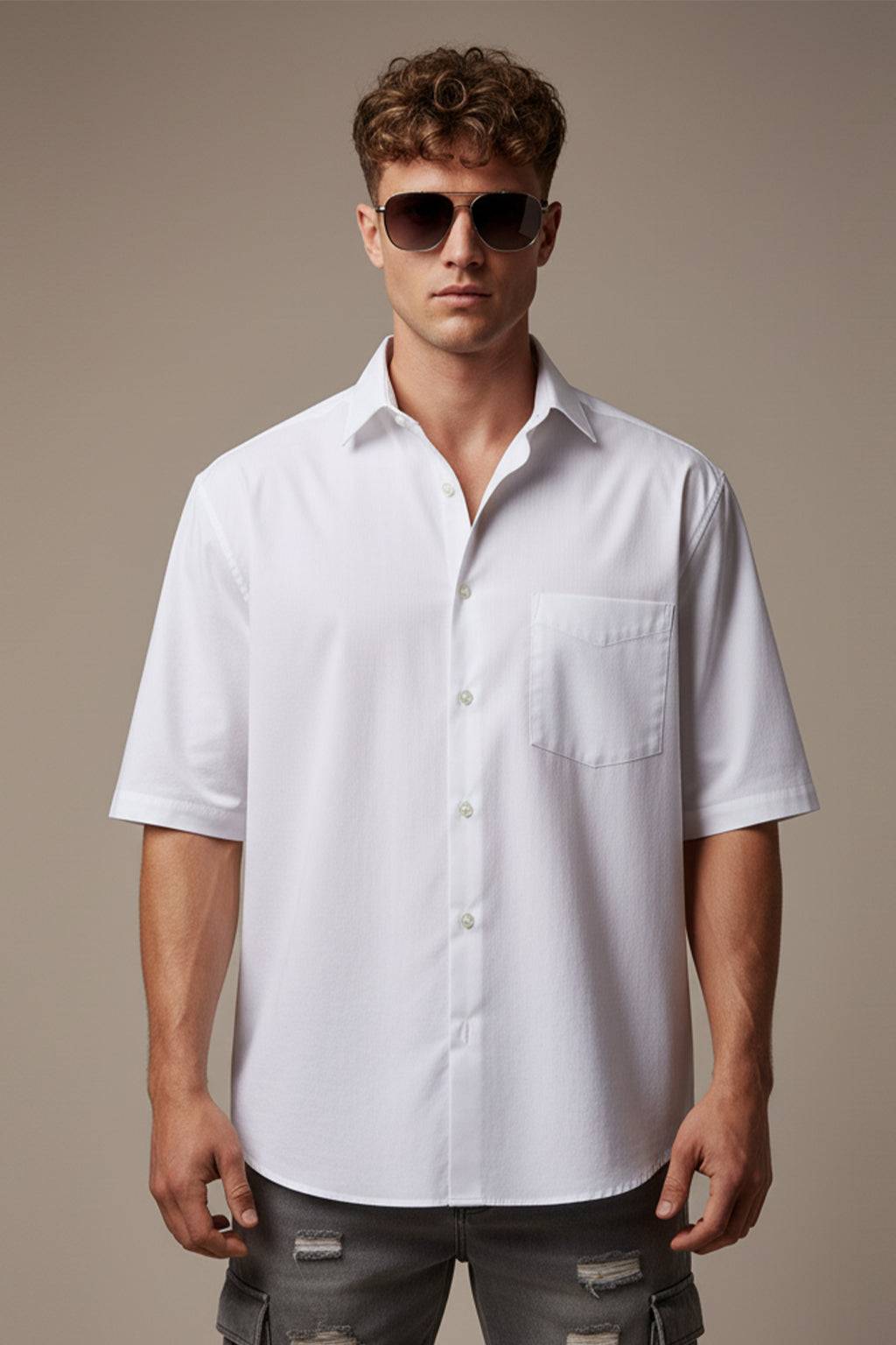White Plain Regular Fit Half Sleeve Single Pocket Exclusive Shirt