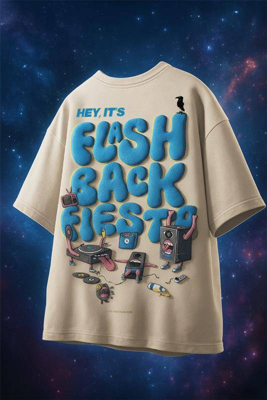 Flash Back Swanwhite Oversized Puff Printed Exclusive T-shirt