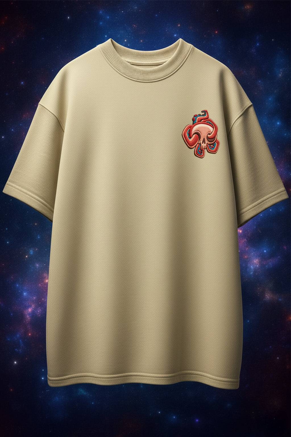 Conquer SwanWhite Oversized Puff Printed Exclusive T-shirt