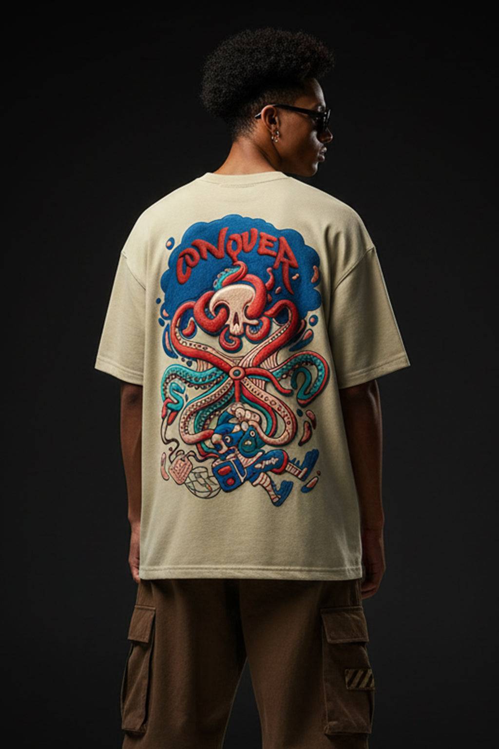 Conquer SwanWhite Oversized Puff Printed Exclusive T-shirt