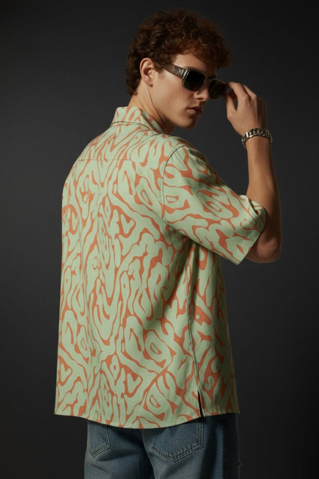 Coral Wave Orange All Over Print Oversized Exclusive Shirt