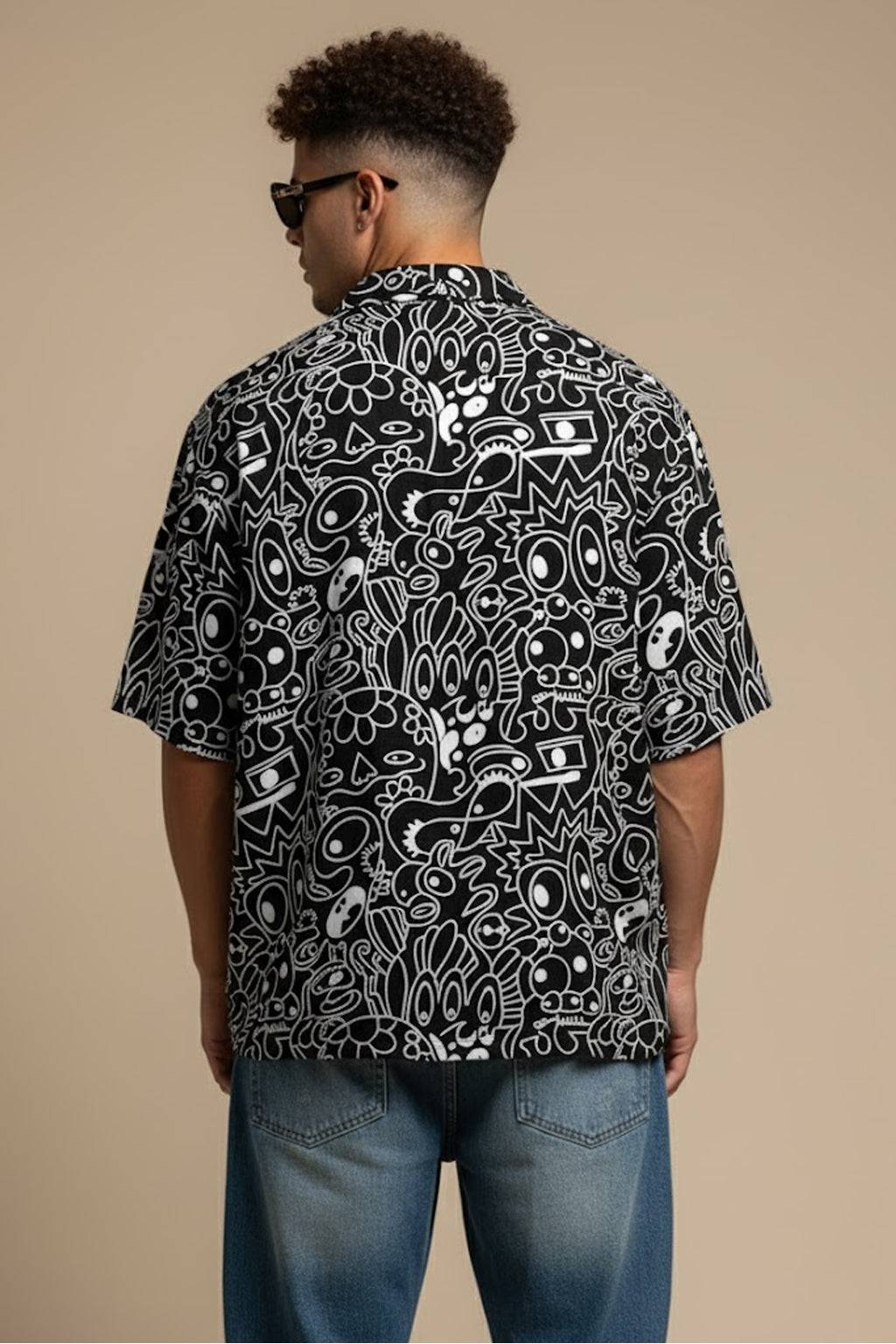 Abstract Maze Black All Over Print Oversized Exclusive Shirt